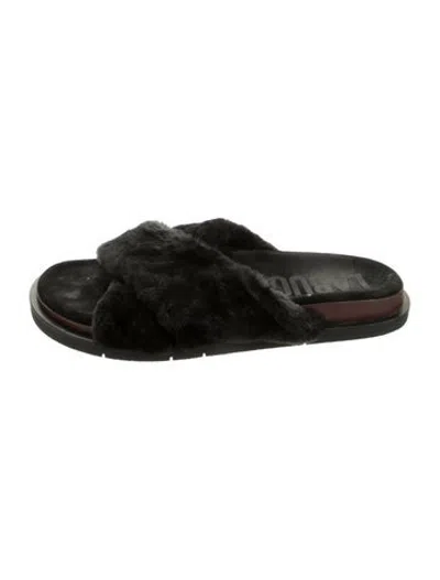Pre-owned Labucq Faux Fur Slides In Black