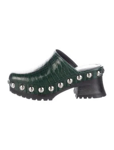 Pre-owned Labucq Leather Animal Print Mules In Green
