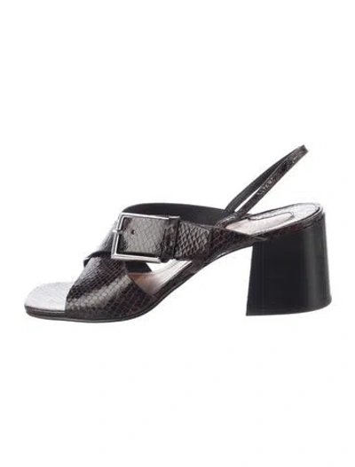 Pre-owned Labucq Leather Animal Print Sandals In Brown