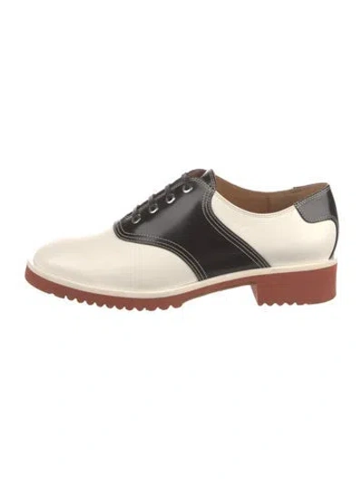 Pre-owned Labucq Leather Colorblock Pattern Oxfords In White