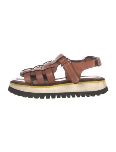 Pre-owned Labucq Leather Cutout Accent Sandals In Brown