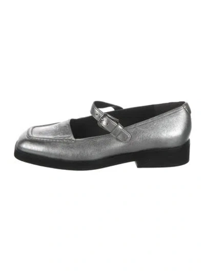 Pre-owned Labucq Leather Mary Jane Flats In Silver