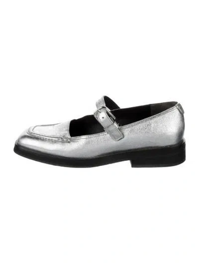 Pre-owned Labucq Leather Mary Jane Flats In Silver