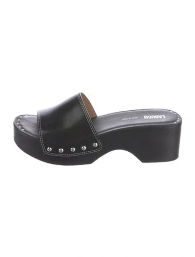 Pre-owned Labucq Leather Slides In Black
