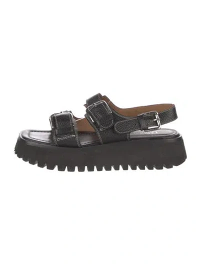 Pre-owned Labucq Leather Slingback Flats In Black