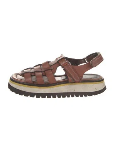 Pre-owned Labucq Leather Slingback Sandals In Brown