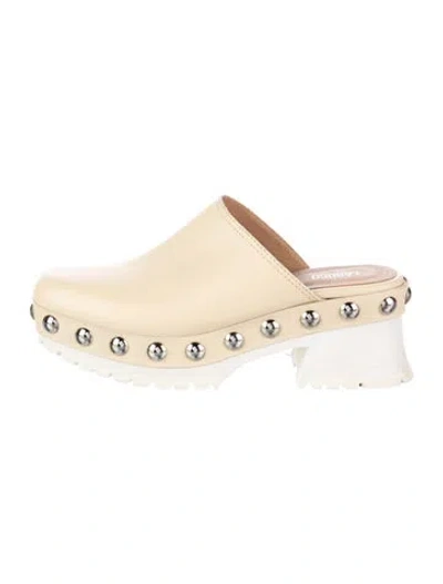 Pre-owned Labucq Leather Studded Accents Mules In Neutrals