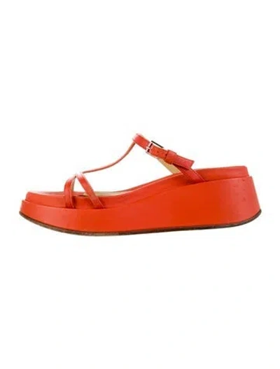 Pre-owned Labucq Leather T-strap Sandals In Orange