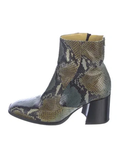 Pre-owned Labucq Patent Leather Animal Print Boots In Green