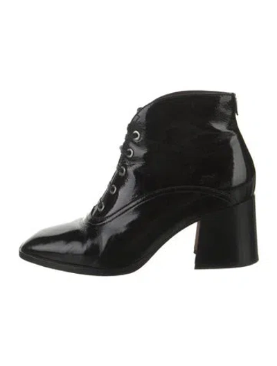 Pre-owned Labucq Patent Leather Lace-up Boots In Black