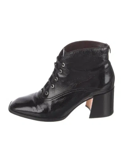 Pre-owned Labucq Patent Leather Lace-up Boots In Black