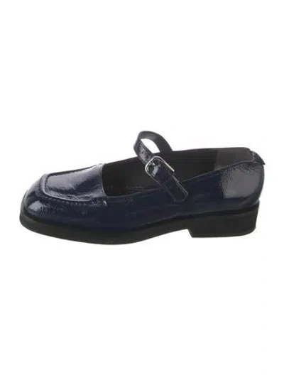 Pre-owned Labucq Patent Leather Mary Jane Flats In Blue