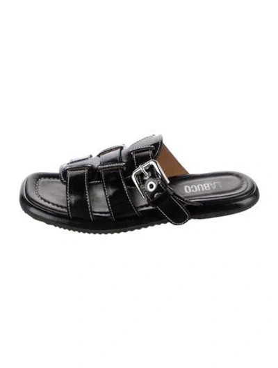 Pre-owned Labucq Patent Leather Sandals In Black