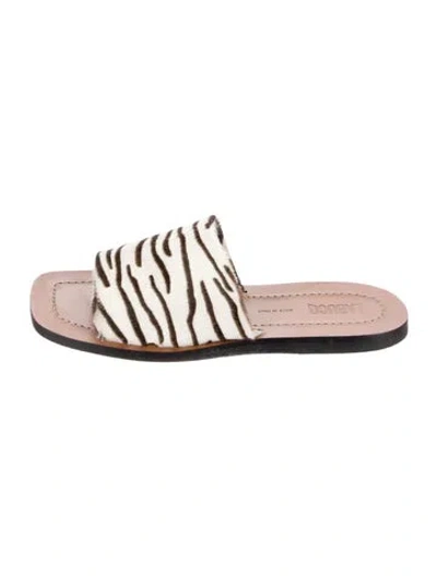 Pre-owned Labucq Ponyhair Animal Print Slides In Pink