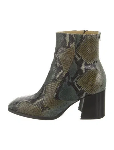 Pre-owned Labucq Snakeskin Animal Print Boots In Green