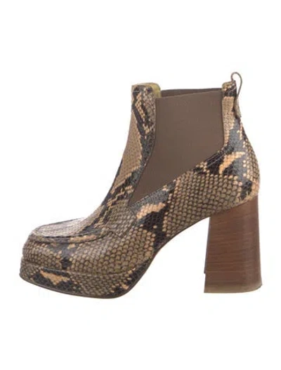 Pre-owned Labucq Snakeskin Animal Print Chelsea Boots In Neutral