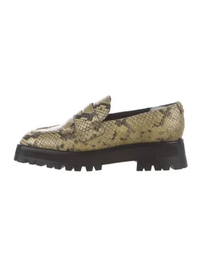 Pre-owned Labucq Snakeskin Animal Print Loafers In Green