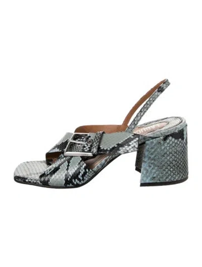Pre-owned Labucq Snakeskin Animal Print Slingback Sandals In Blue