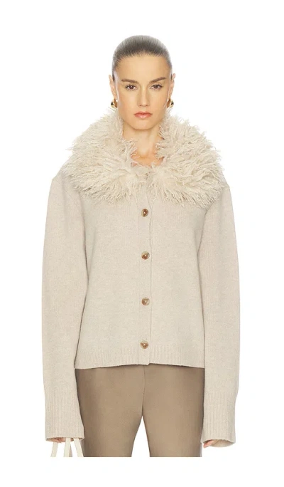 L'academie Allegria Faux Fur Cardigan In Neutral