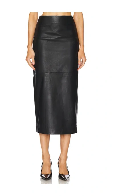 L'academie By Marianna Bruni Leather Midi Skirt In Black