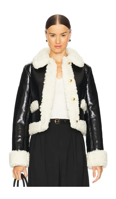 L'academie By Marianna Corsica Faux Sherpa Jacket In É»‘è‰² & Ç±³é»„è‰²