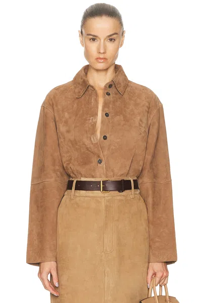L'academie By Marianna Dara Suede Button-down Shirt In Brown