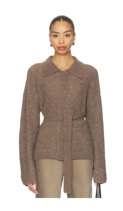 L'academie By Marianna Jessamy Knit Belted Cardigan In Brown
