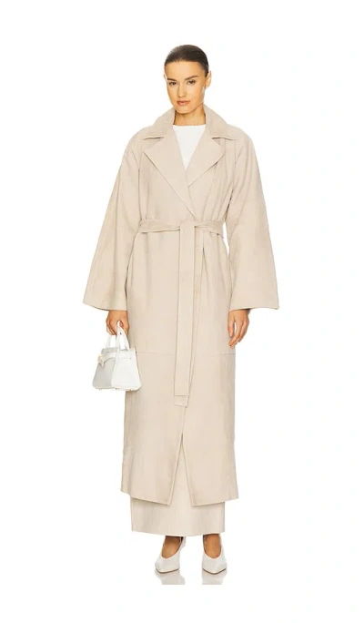 L'academie By Marianna Kofi Suede Trench Coat In Beige Gray