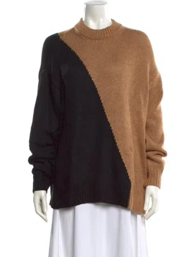 Pre-owned L'academie Colorblock Pattern Mock Neck Sweater In Brown