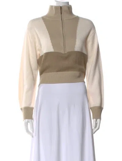 Pre-owned L'academie Colorblock Pattern Mock Neck Sweater In Neutral