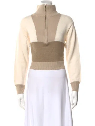 Pre-owned L'academie Colorblock Pattern Mock Neck Sweater W/ Tags In Neutral
