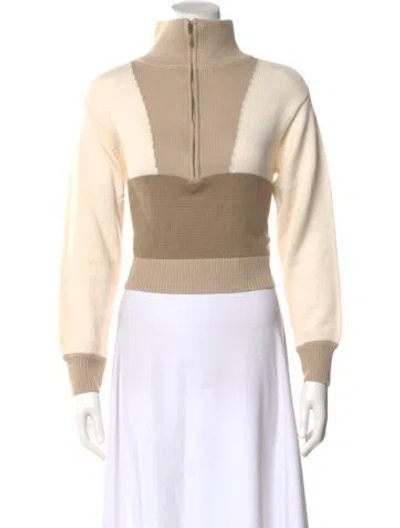 Pre-owned L'academie Colorblock Pattern Mock Neck Sweater W/ Tags In Neutrals