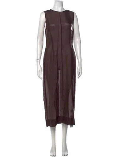 Pre-owned L'academie Crew Neck Midi Length Dress W/ Tags In Brown
