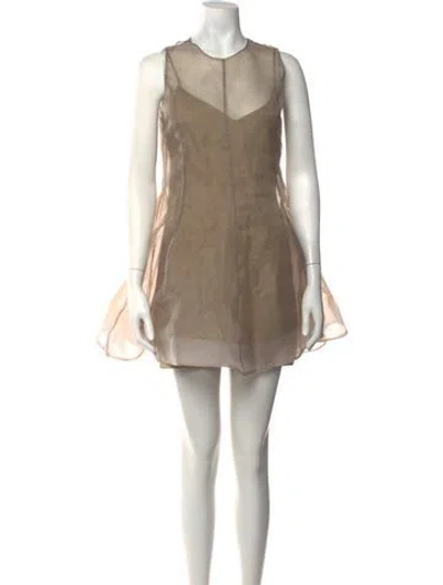 Pre-owned L'academie Crew Neck Mini Dress In Neutrals