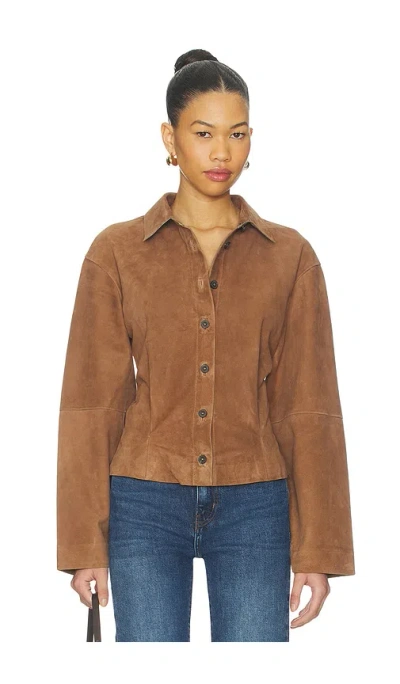 L'academie Dara Suede Button-down Shirt In Brown