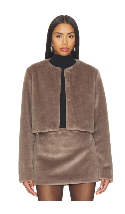 L'academie Ellie Faux Fur Jacket In Brown