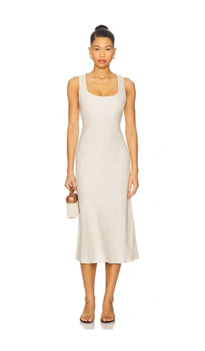 L'academie Eula Linen Midi Dress In Natural Beige