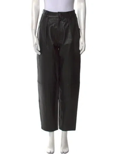 Pre-owned L'academie Faux Leather Straight Leg Pants In Black