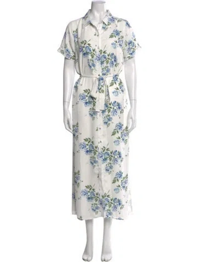 Pre-owned L'academie Floral Print Long Dress In White