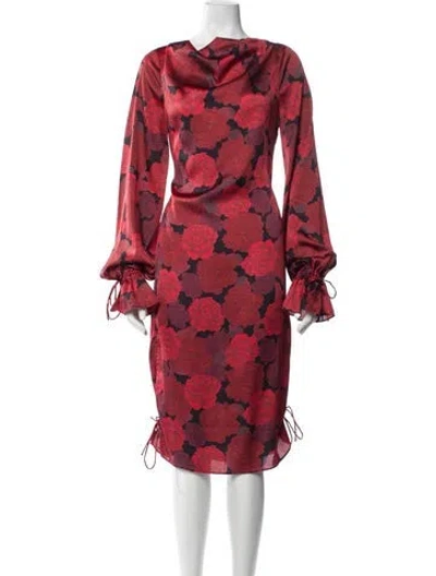 Pre-owned L'academie Floral Print Midi Length Dress In Red