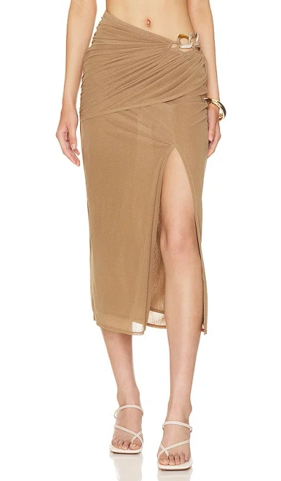 L'academie Florra Midi Skirt In Taupe