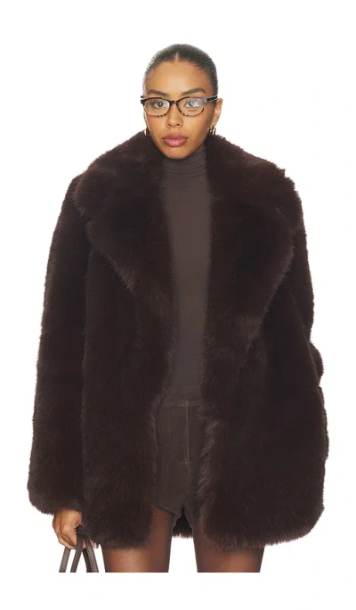 L'academie Gamine Faux Fur Jacket In Dark Brown
