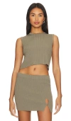L'academie Idola Rib Top In Muted Olive Green