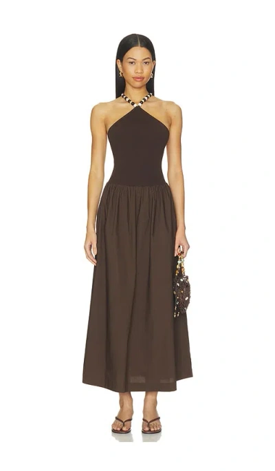 L'academie Jinjara Beaded Halter Dress In Brown