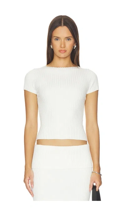 L'academie Jordin Short Sleeve Rib Top In White