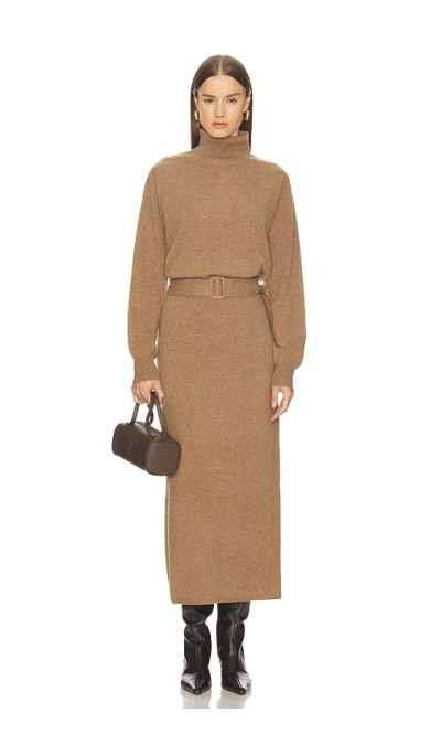 L'academie Leslia Belted Midi Dress In Dark Camel