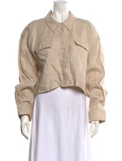 Pre-owned L'academie Linen Long Sleeve Crop Top In Neutral
