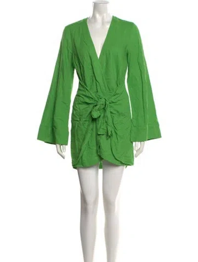 Pre-owned L'academie Linen Mini Dress In Green
