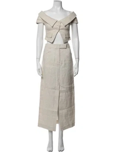 Pre-owned L'academie Linen Pleated Accents Pant Set In Neutrals