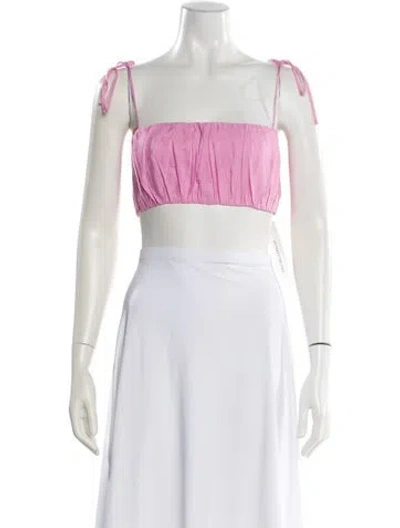 Pre-owned L'academie Linen Square Neckline Crop Top In Pink